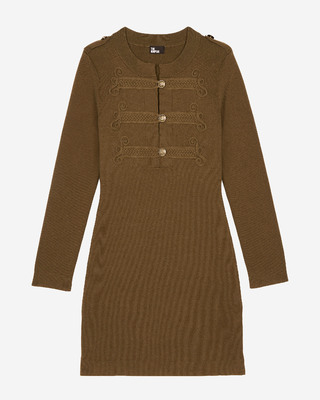 Officer-style short dress in khaki knit
