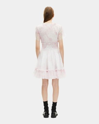 Short dress in pale pink printed tulle