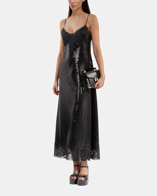 Black sequinned long babydoll dress