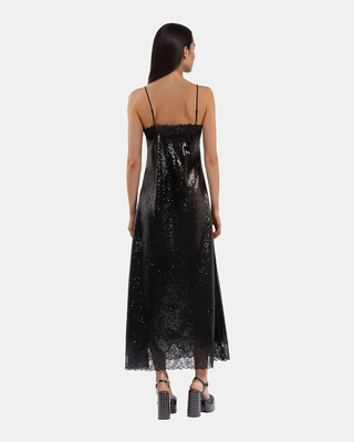 Black sequinned long babydoll dress
