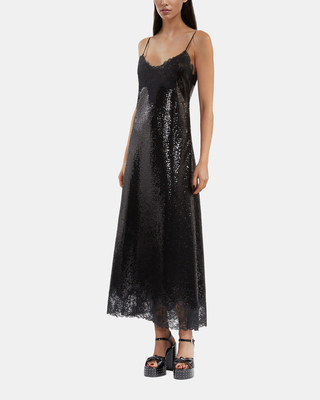 Black sequinned long babydoll dress