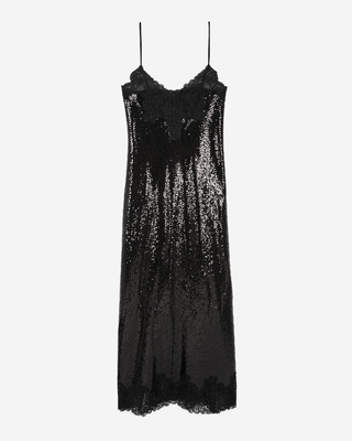 Black sequinned long babydoll dress