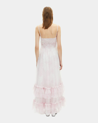Long dress in pale pink printed tulle