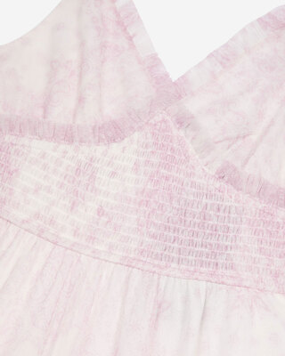 Long dress in pale pink printed tulle
