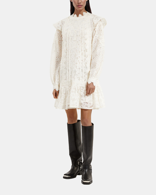Short dress in ecru lace