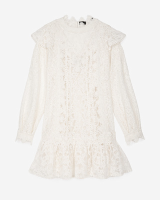 Short dress in ecru lace