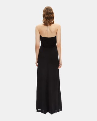Long low-cut dress with black flower detail