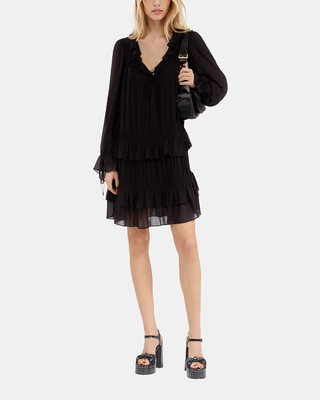 Short black dress with ruffles