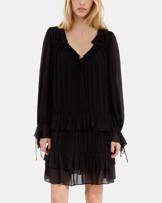 Short black dress with ruffles