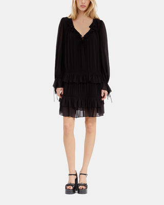 Short black dress with ruffles
