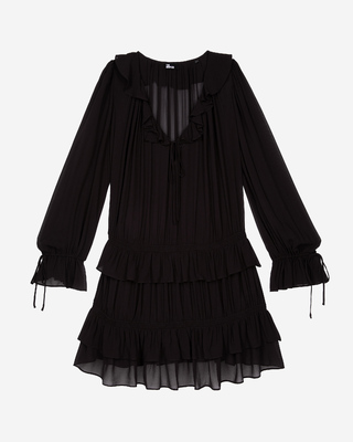 Short black dress with ruffles