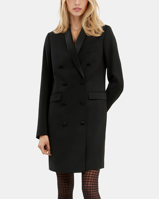 Short black wool tailored dress