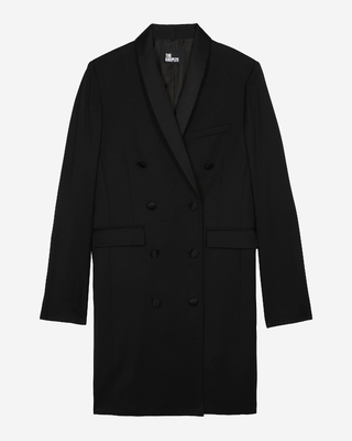Short black wool tailored dress