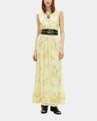 Long yellow floral print dress