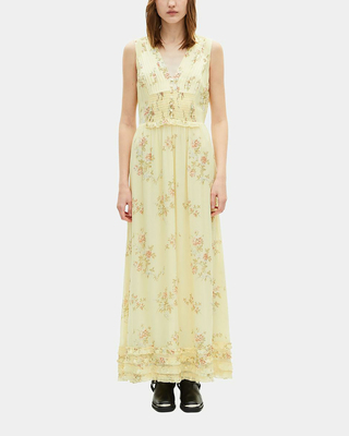 Long yellow floral print dress