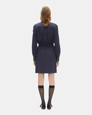 Short navy blue linen dress