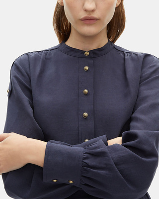 Short navy blue linen dress
