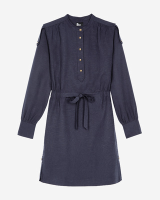 Short navy blue linen dress