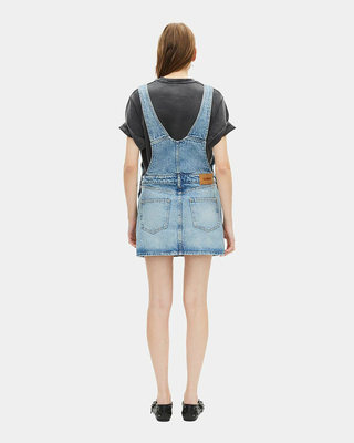 Short denim dungaree dress