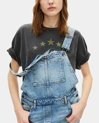 Short denim dungaree dress