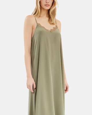 Khaki silk long babydoll dress