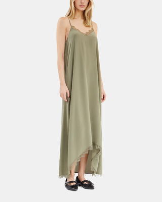Khaki silk long babydoll dress