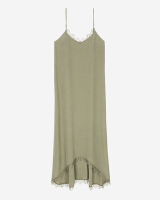 Khaki silk long babydoll dress
