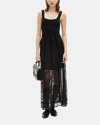Long black mesh and lace dress