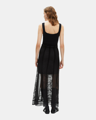 Long black mesh and lace dress