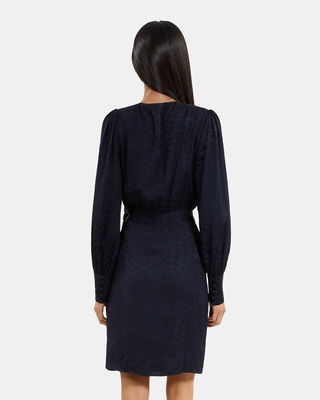 Short navy jacquard wrap dress