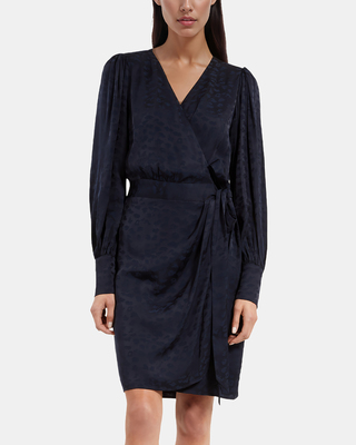 Short navy jacquard wrap dress
