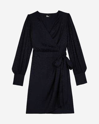 Short navy jacquard wrap dress