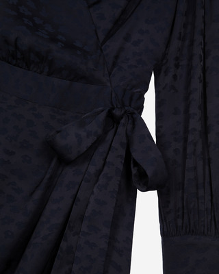 Short navy jacquard wrap dress