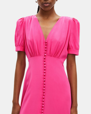 Long dress with pink silk buttoning