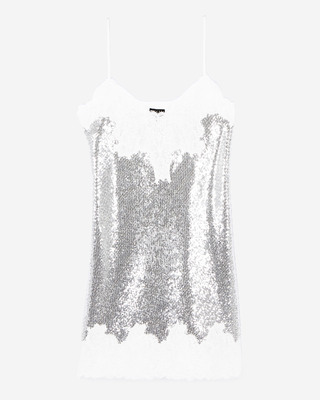 Short silver sequined babydoll dress