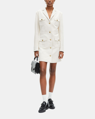 Short officer-style dress in ecru linen