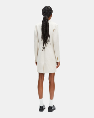 Short officer-style dress in ecru linen