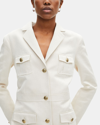 Short officer-style dress in ecru linen