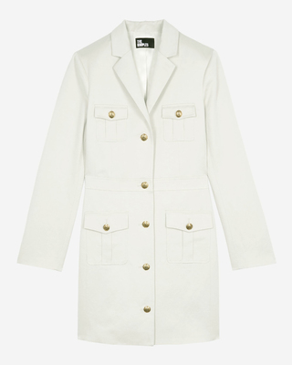 Short officer-style dress in ecru linen