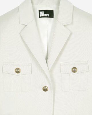 Short officer-style dress in ecru linen