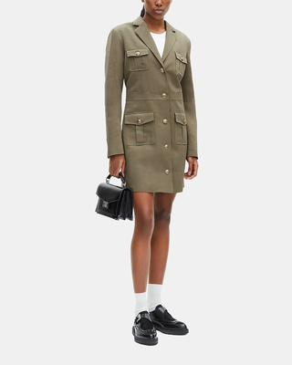 Short officer-style dress in khaki linen