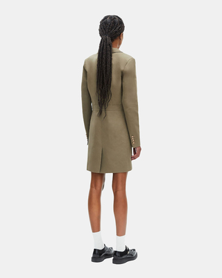Short officer-style dress in khaki linen