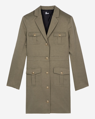 Short officer-style dress in khaki linen