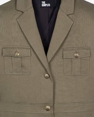 Short officer-style dress in khaki linen