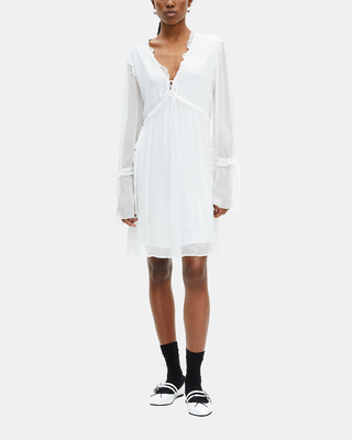 Short ecru dress with ruffles