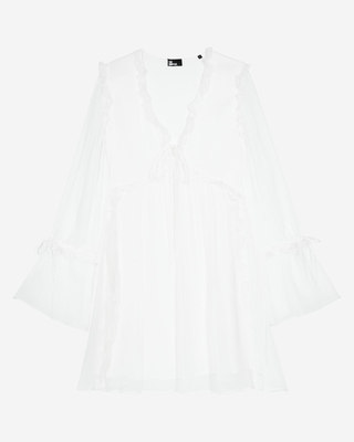 Short ecru dress with ruffles