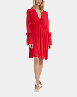 Short dress with red ruffles