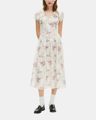 Long white floral print dress