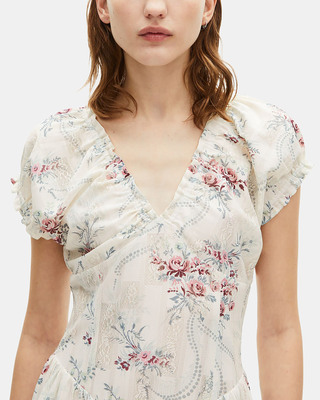 Long white floral print dress