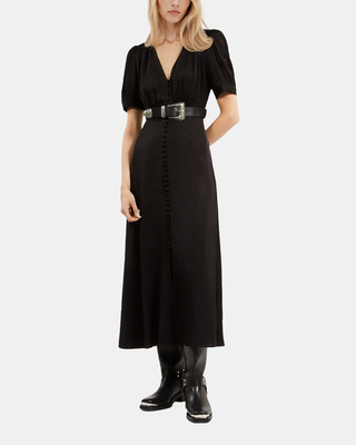 Black jacquard polka dot maxi dress